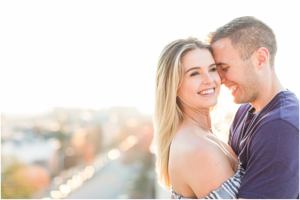 Federal Hill Engagement Session with off the shoulder shirt and jeans