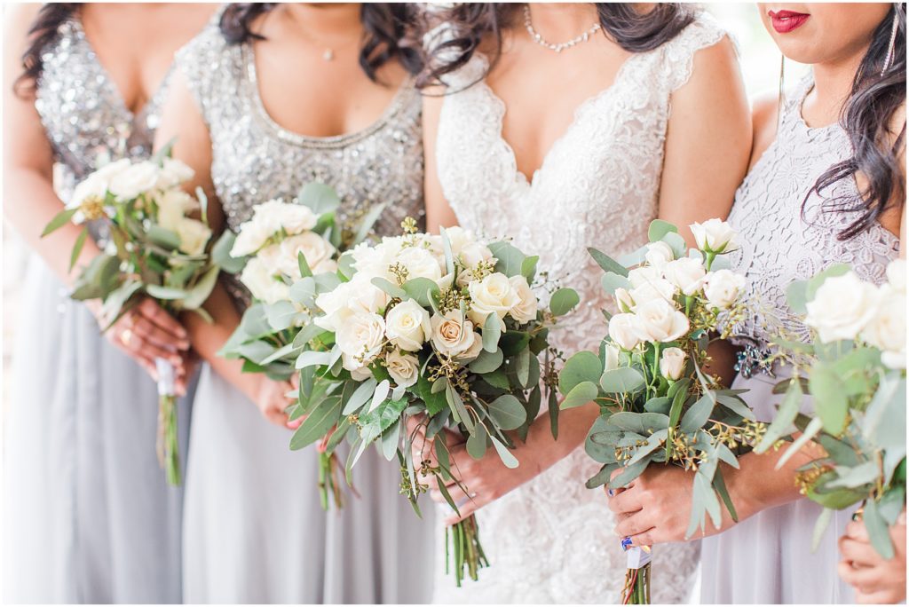 Grey Bridesmaids Dresses with With Flowers