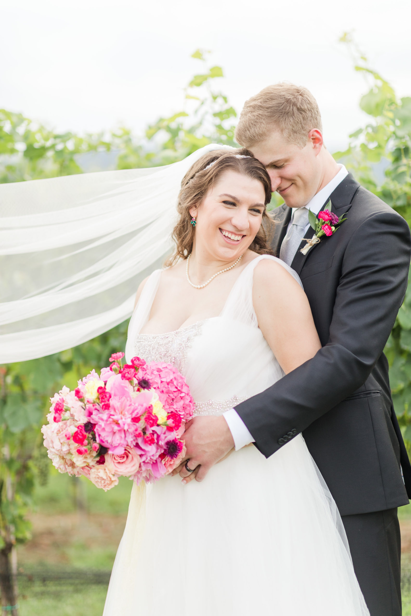 Bride and Groom with Pink Bouquet
